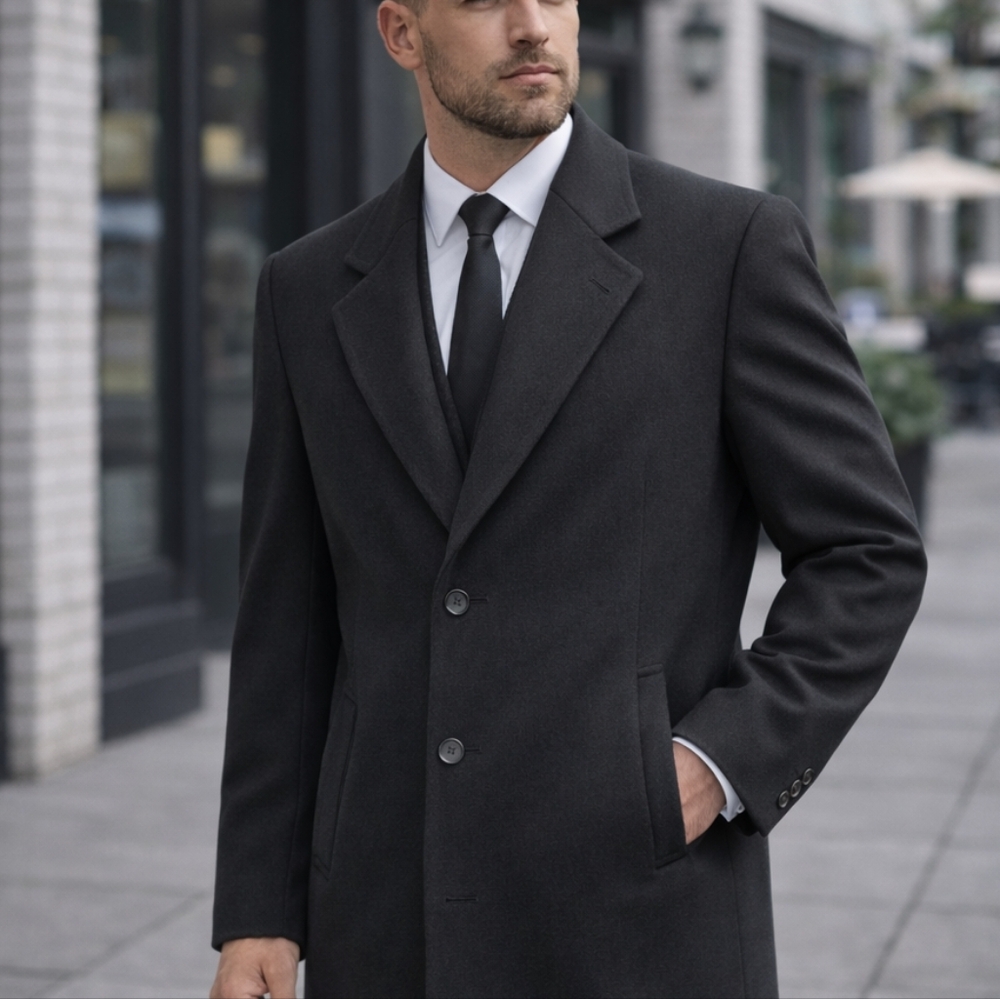 Bert Pulitzer Men's long overcoat black gray wool cashmere pre owned one size